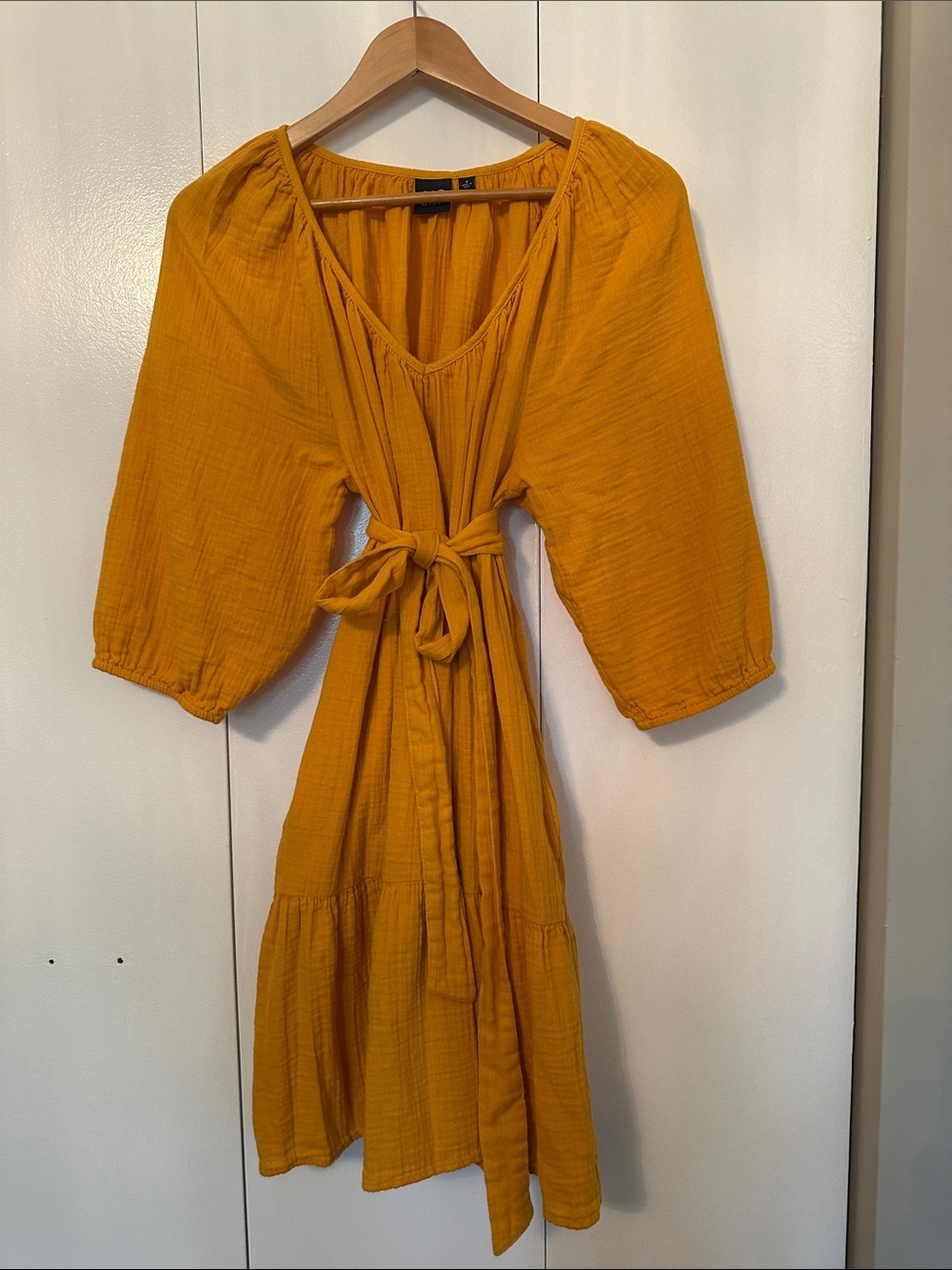 GAP Mustard Tie-Back Midi Dress
